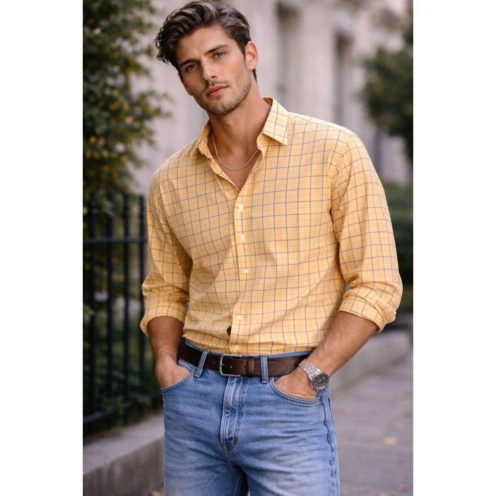 NEW NWT POLO RALPH LAUREN Checkered Button Down Shirt Yellow Small